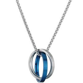Jude Jewelers Stainless Steel Round Circles Interlocking Statement Pendant Necklace (Silver Blue)