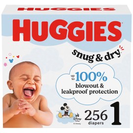 Huggies Size 1 Diapers, Snug & Dry Newborn Diapers, Size 1 (8-14 lbs), 256 Count (4 Packs of 64), Packaging May Vary