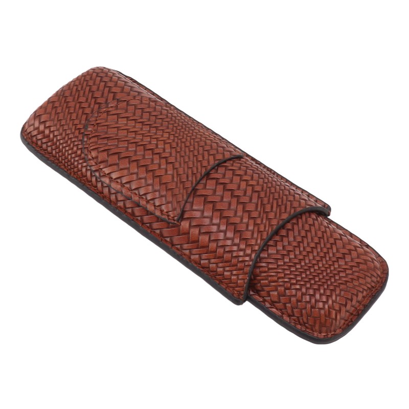 Cigar Case Holder Elegant Vintage Style Woven Pattern Leather Portable