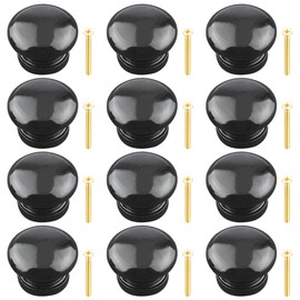 Yijunmca 12 Pack Cabinet Knobs Round Pulls 34mm Wooden Knobs Drawer Knobs with Screws for Dresser Furniture Kitchen Bathroom Cupboards Shutters Wardrobe Pull Mushroom Shape Handle Knobs, Black