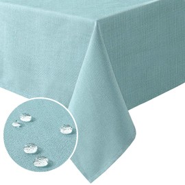 H.VERSAILTEX Linen Textured Tablecloth Wrinkle Free, Spill-Proof Waterproof Table Cover for Dining, Machine Washable - Kitchen Dining Decor for Indoor and Outdoor Events,137×203cm,Aqua