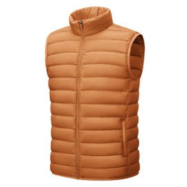 Cotrasen Mens Puffer Vest Packable Lightweight Down Vest Puffy Water-Resistant Winter Warm Sleeveless Jacket Outerwear Light Brown M