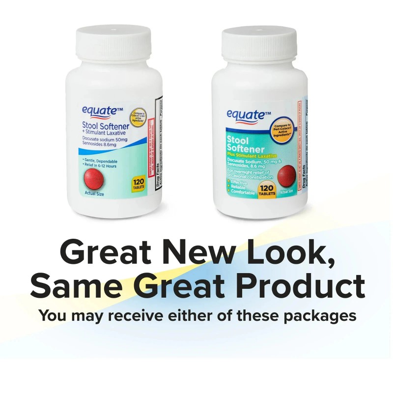 Equate Stool Softener + Stimulant Laxative Tablets, Constipation Relief, 120