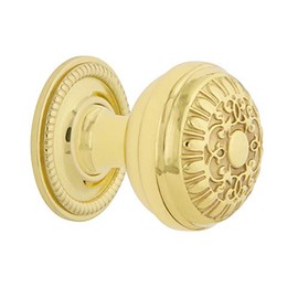 Nostalgic Warehouse 769486 Egg and Dart 1 3/8" Knob with Rope Rose in Unlacquered Brass Cabinet Hardware