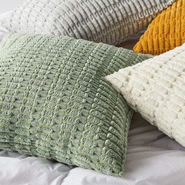 Topfinel Sage green Cushion Covers 50cm x 50cm,Corduroy Decorative Fluffy Pillows Cases,Cushions Cover 20x20 inches with Invisible Zipper for Sofa Bed Livingroom Bedroom,Pack of 2