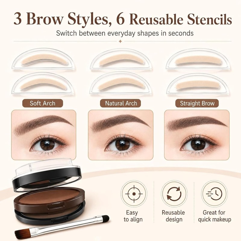 Kit Sello Cejas Doble Color Impermeable 3 Pares Plantillas 02