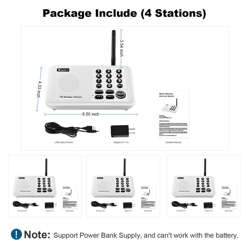 Wuloo Intercoms Wireless for Home 5280 Feet Range 10 Channel