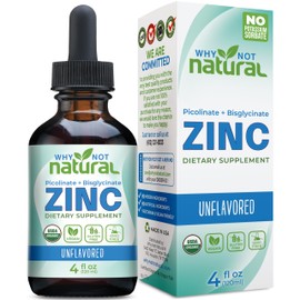 Organic Liquid Zinc Drops Supplement with Chelated Picolinate and Bisglycinate, Vegan