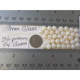 Made in Japan 36pc Vtg 7mm 1 Hole GLASS Pearl Bead Ball Cream Jewelry Craft repair Lot JAPAN