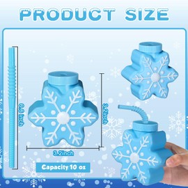 Sliner Winter Snow Themed Party Favor Supplies Snowflake Cups with Straws,10 oz Plastic Snowflake Shape Cups Winter Birthday Party Favor Baby Shower Party Supplies