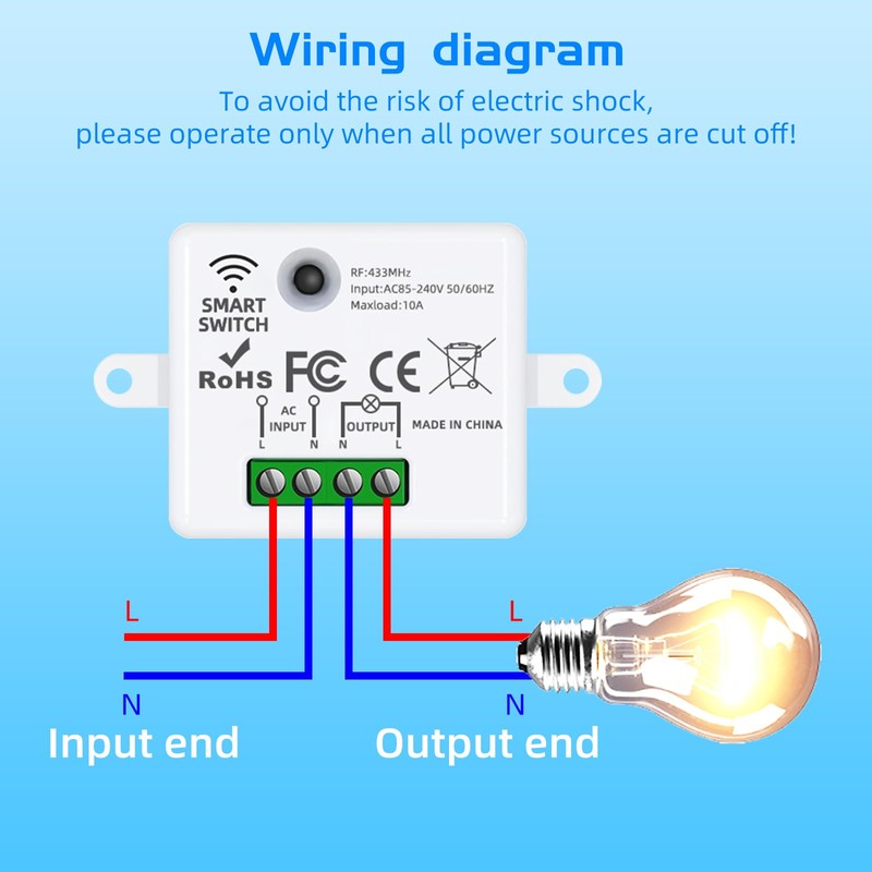 XUK Remote Control Outlet Wireless Light Switch, 220V/10A, Long Range