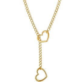ALRNBY Heart Slip Chain Necklace Chunky Gold Silver Lariat Y Necklace for Women Stainless Steel Punk Trendy (Gold)