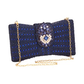 Bolso de noche con lazo brillante para mujer, bolso de mano plateado para mujer, boda, chaliwini con diamantes de imitación, Azul oscuro
