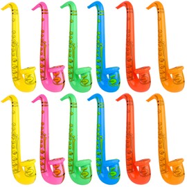 12 Pcs Inflatable Saxophone Assorted Colors Inflatable Microphones 66 cm Inflatables Saxophone Muscial Instrument for Musical Concert Themed Party Role Play Party Decoration Supplies, 7 Colors