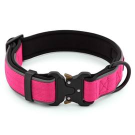 Plutus Pet Tactical Dog Collar, Reflective, Adjustable Heavy Duty Dog Collar, Soft Padded and Comfortable, for Small Medium and Large Dogs (Hot Pink, XL)