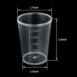 100pcs 50ML Plastic Graduated Measuring Beaker Set, Clear Liquid Measuring Mixing Cups for Epoxy Resin, Liquid Container Beakers for Resin Epoxy Paint Food, Lab Use, Raised Graduations, Tapered Spout