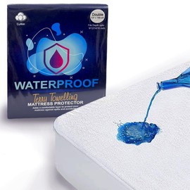 Makooz Waterproof Mattress Protector Double Bed - Fits Depths upto 40cm - Hypoallergenic, Non-Noisy, Washable, Anti-Allergy Terry Towel Cotton Topper - Soft, Nonslip Deep Fitted Cover Sheet -137x190cm