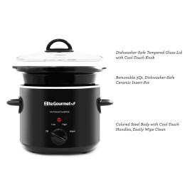 Elite Gourmet 3 Quart Slow Cooker with Low High Settings Cool Touch Handles