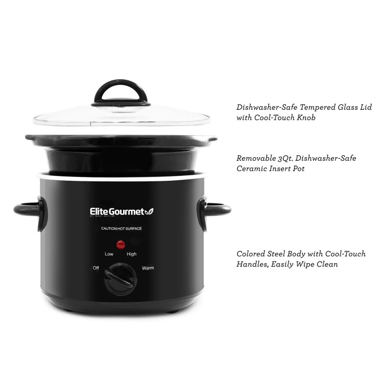 Elite Gourmet 3 Quart Slow Cooker with Low High Settings