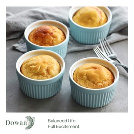 DOWAN 8 oz Ramekins - Ramekins for Creme Brulee Porcelain Ramekins Oven Safe, Classic Style Ramekins for Baking Souffle Ramekins Bowls, Set of 6, Blue