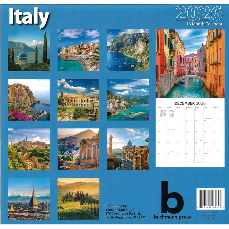 2026 Italy Full Size Wall Calendar for Planning, Scheduling, and