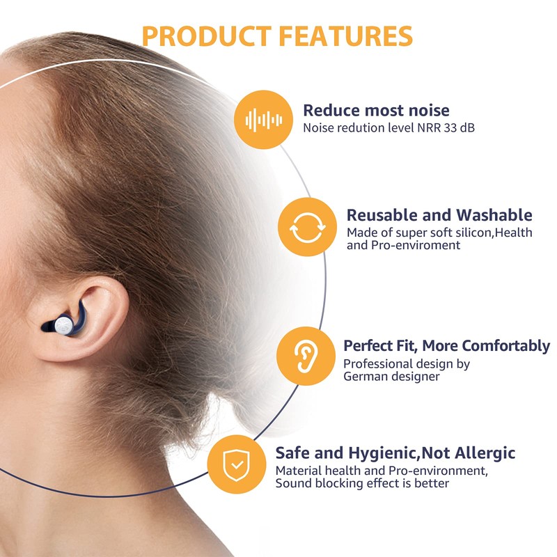 Silicone Ear Plugs for Sleeping - BUENSUENO 2 Pairs Reusable