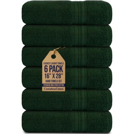 Canadian Linen Luxury Everest Hand Towels, 16”x28”, 6 Pack 100% Cotton Absorbent Camping Towels, Machine Washable Towels Set for Home Bathroom Hotel Guest room Salon Spa Kitchen Gym Pool, Hunter Green