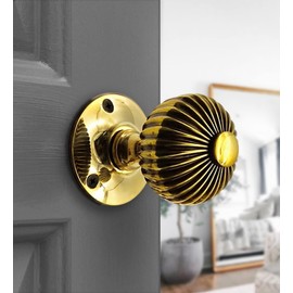 Infinity Decor Antique Style Regency Reeded Round Door Mortice Knob Set Brass - Nickel - Aged Brass 60mm (Aged Brass)