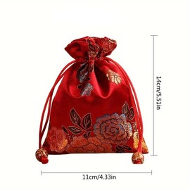NOIAFZY 5Pcs Exquisite Embroidered Floral Drawstring Gift Bag Crystal Accents for Candy Bag Men Women