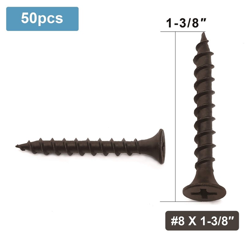 #8 x 1-3/8" Wood Screw 50PCS Black Phosphate Coated Stainless
