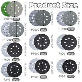 GCNWW 30Pcs 125mm Sanding Discs, 5 Inch 8 Hole Wet and Dry Sandpaper, 240 320 400 600 800 1000 1200 1500 2000 3000 Grit Loop Sanding Pads for Wood Metal Furniture Car Polishing