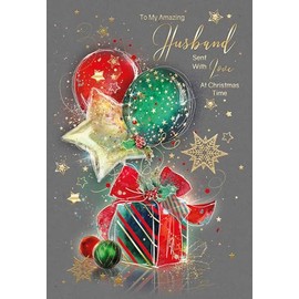Cherry Orchard AMAZING HUSBAND Christmas card, From the ever-popular Grace & Grayson range, finished with gold foil text and detail, comes complete with Gold envelope