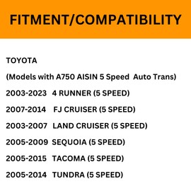LAIPZ Auto Transmission (5 Speed) Fluid Filter Kit compatible with Toyota 4Runner Tacoma Tundra (A750 Trans)