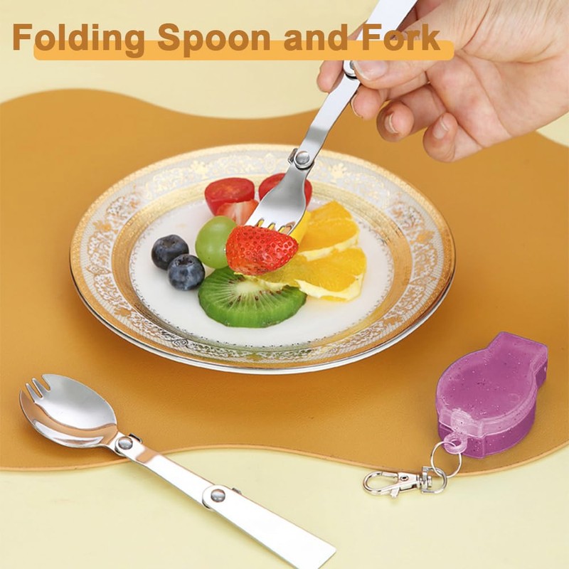 3 PCS Foldable Stainless Steel Spoons Fork with Case Portable