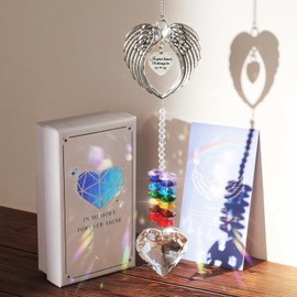 Emibele Sympathy Gifts for Loss of Loved One, Angel Wings Memorial Suncatcher, Rainbow Sun Catcher Remembrance Bereavement Grief Gifts for Loss of Mom Dad Friend Pet