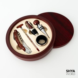 ShyaWorld Wine Accessories Gift Set Elegant Gift Case with Natural Eco Material (Natural Wood Set)
