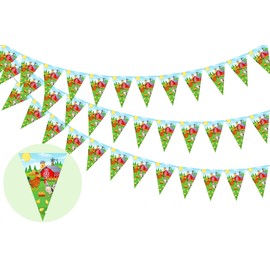 Sursurprise Chicken Party Decorations, 3 Pieces Chicken Party Banner Bunting Triangle Flags Bunting Garland, Chicken Farm Birthday Party Accessories, Chick Baby Shower Decorations