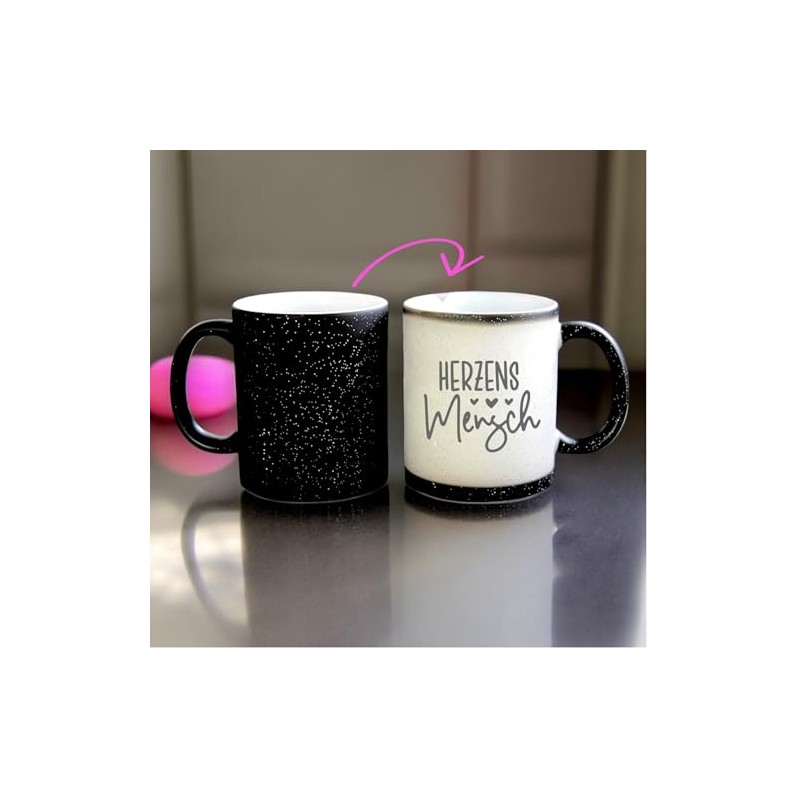 Zaubertasse Herzensmensch - Farbwechseltasse mit Glitzerpartikeln - perfektes Geschenk