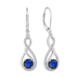 Inpasne Infinity Dangle Earrings for Women 925 Sterling Silver Leverback Drop Earrings Sapphire September Birthstone Jewelry Gifts for Women Mom Her Wife