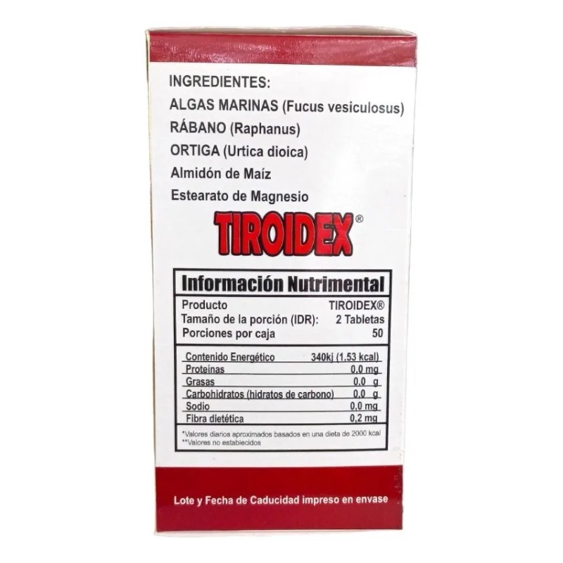 Suplemento Para Tiroides 100 Tabs Tiroidex 500mg Sabor Insaboro