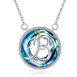 Eusense Letter B Pendant 925 Silver Blue Round Crystal Necklace Initial Necklaces for Her Alphabet Jewellery Gifts for Women