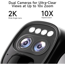 2K Solar Security Camera Wireless Outdoor 2PC,360°PTZ Cameras for Home Security with 6W Solar Panel, Color Night Vision Security Camera,10X Hybrid Zoom, Two-Way Talk, Motion Detection, SD/Cloud