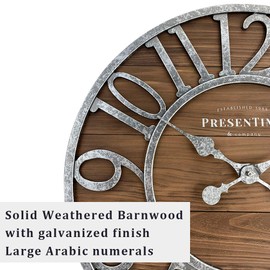 Presentime & Co Vintage Farmhouse Series, Galvanized Rustic Barnwood Clock, 19.5 inch, Galvanized Finish Arabic Numerals with Weathered Natural Barnwood, Farmhouse Décor/Wall Décor