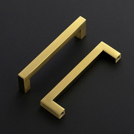 Ravinte 10 Pack Squre Cabinet Pulls 5 Inch Brushed Brass Kitchen Cabinet Handles Gold Kitchen Hardware for Cabinet Gold Drawer Pulls Square Cabinet Pulls Drawer Handles Come with Screwdriver