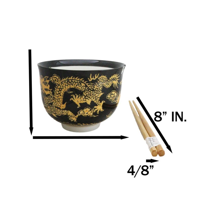 Black And Yellow Dragon King Ceramic Donburi Ramen Bowl With