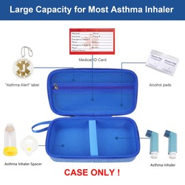 YouKnow Travel Carrying Case for Asthma Inhaler, Inhaler Spacer for Adults and Children, Mask, Inhaler Holder with Asthma Warning Label and Medical Card, with Carabiner (Case Only) (Blue)