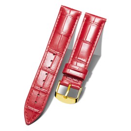 BINLUN Leather Watch Band Genuine Calfskin Replacement Watch Strap Quick Release Crocodile Pattern 10 Colors 13 Sizes for Men Women(Red-Gold Buckle，17MM)