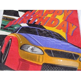 Checkered Flag Race Car 16 3-Ply Happy Birthday Luncheon Napkins
