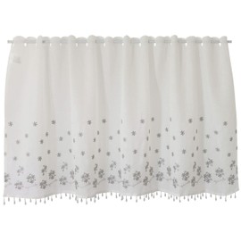 sunny day fabric Cafe Curtain Silver Approximately 49.2 x 25.6 inches (125 x 65 cm), Liz Embroidery, Beads, Long Length