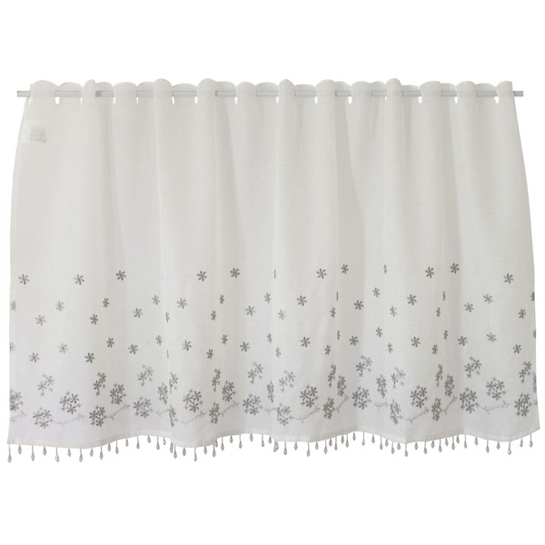 sunny day fabric Cafe Curtain Silver Approximately 49.2 x 25.6 inches (125 x 65 cm), Liz Embroidery, Beads, Long Length